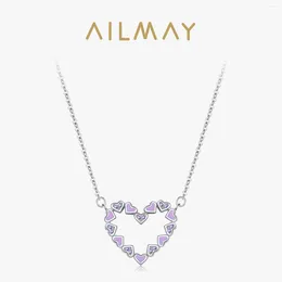 Pendants 925 Sterling Silver Romantic Heart Enamel Pendant Necklace Cute Purple CZ Link Chain Neck For Women Wedding Engagement Jewellery