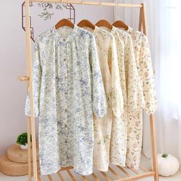 Women's Sleepwear Spring /summer Long Sleeved Round Necked Night Dress Women Loose Cotton Pajamas Open Front Home Clothing Leisure Nightgown