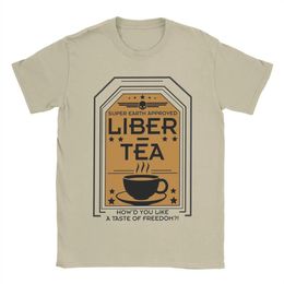 Mens T Shirts Liber Tea Helldivers Game Vintage Cotton Tees Short Sleeve Super Earth T Shirt O Neck Tops Original 240514