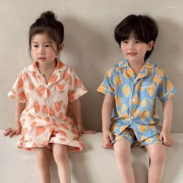 Clothing Sets 2024 Summer Children Strawberry Clothes Unisex Kids Cotton Thin Pyjamas Set Boys And Girls Short Sleeve Shorts Home Wear