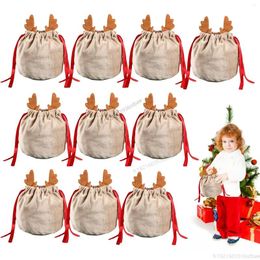 Gift Wrap 20/10pcs Christmas Reindeer Candy Bag Velvet Santa Sacks Drawstring Decor Kids Party Favor Year