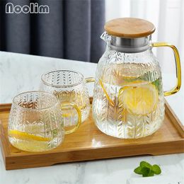 Teaware Sets Large Capacity Cold Water Bottle High Borosilicate Glass Heat Resistant Tea Pot Transparent Kettle Teacups Set Drinkware 1.5L