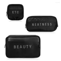 Storage Bags 3Pcs/set Cosmetic Bag Mesh Breathable Digital Make-Up Wash Travel Portable Black