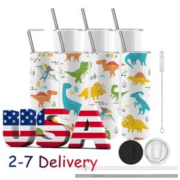 Blanks 20Oz Double Wall Water Bottles Coffee Cups Slim Straight Sublimation Tumblers For Heat Press Printing With Plastic Straws 0118 0514
