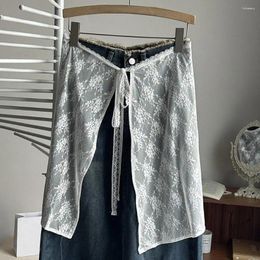 Belts Y2k Korea Women Lace Extender Underskirt Skirts Mesh Curtain Silk-like Layered Floral Pants Cover Decor