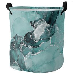 Laundry Bags Marble Texture Ink Green Foldable Basket Large Capacity Hamper Clothes Storage Organiser Kid Toy Bag