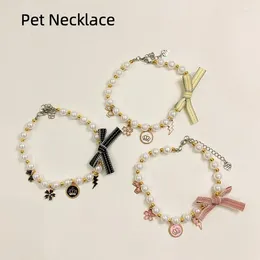 Dog Collars Japanese And Korean Style Pet Necklace Cat Scarf Pearl Jewellery Yorkshire Blue White Collar Accessories For Small Dogs