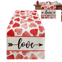 Table Cloth Love Red Heart Runner Vintage Scarf Home Kitchen Tabletop Decor Farmhouse Indoor Outdoor Holiday Theme