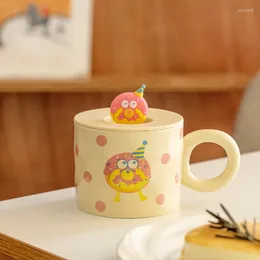 Mugs Cream Style Mug With Lid Dormitory Doughnut Ceramic Couple Office Coffee Cup Girls