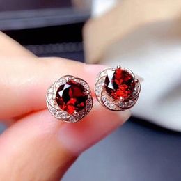 Stud Earrings Small Flower Red Crystal Ruby Gemstones Diamond For Women Rose Gold Colour Fashion Fine Jewellery Elegant Accessories