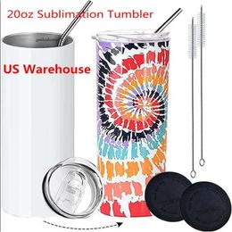 USA CA Warehouse Wholesale Bulk 20Oz 20 Oz Straight Skinny Stainless Steel Insulated Blank Sublimation Tumblers Cups With Straw 0514
