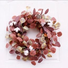 Decorative Flowers 52cm Eucalyptus Fall Wreaths For Front Door Autumn Wreath Garland Thanksgiving Harvest Festival Home Decoration