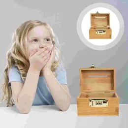 Gift Wrap Money Box With Lock Piggy Bank For Kids Wooden Pot Coin Change Container Wrought Iron Table Decor Child