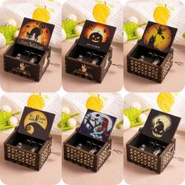 Decorative Figurines Halloween Wooden Hand Music Box Carving DIY Color Printing Souvenir Friend Gift Birthday Presents To Child Home