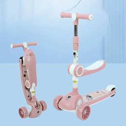 Foldable Kick Scooters For 2-10 Years Kids Boys Girls Music Board Seat Flash Wheels Adjustable Height Child Cycling Foot Scooter 240430