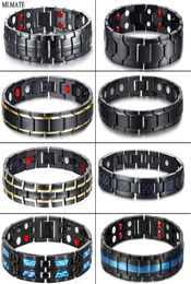 Men Women Magnetic Health Bracelet Black Titanium Steel Power Therapy 4in1 Magnets Negative Ions Germanium Bangles Whole8158872