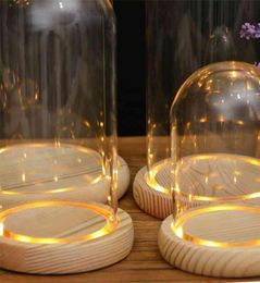 Clear Glass Display Dome with LED Wood Base Microlandscape Miniature Dollhouse DIY Holder Flower Preservation Vase Holder 2104097011597