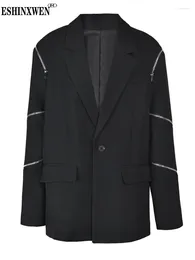 Women's Suits Eshin Black Zipper Blazer Women Big Size Lapel Long Sleeve Loose Fit Jacket Fashion Tide Spring Autumn 2024 XF1840
