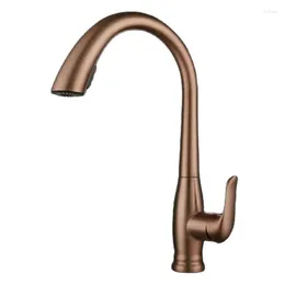 Kitchen Faucets Rose Gold & Cold Sink Mixer Water Taps Pull Out Single Handle Deck Mounted Rotating 304 Stainless Steel