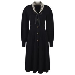 2024 Autumn Black Contrast Color Panelled Dress Long Sleeve Round Neck Waist Belted Midi Casual Dresses Y4W092210001