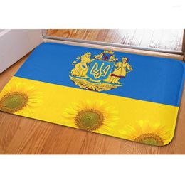 Carpets House Entrance Mat Kingdom Of Ukraine Coat Arms And Flag Pin Sunflower Floor Bath Non-slip Outdoor Doormat