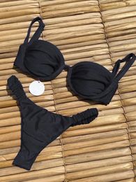 Women's Swimwear Push Up Bikinis 2024 Sexy Women Swimsuits Female Solid Thong Brazilian Bikini Set Bathing Suit Swimming Suits Beachwear