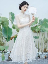 Party Dresses French Retro Young Girls High-end Temperament White Cheongsam Dress Summer Women Lace Embroidered Mesh Vestidos