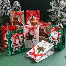 Gift Wrap 12Pcs Merry Christmas Paper Bag Santa Claus Snowflake Candy Cookie Packaging Bags 2024 Year S