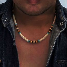 Beaded Necklaces Fashionable Summer Bohemian Ethnic White Coconut Surfing Necklace for Mens Tribe Jewelry Handmade Vintage Wood Bead Necklace d240514