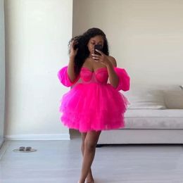 Short Puffy Tulle Homecoming Dresses Sweetheart Off Shoulder Cocktail Party Gonws Zipper Back Club Wear Women Prom Dress M236 288A