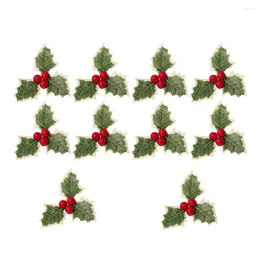 Decorative Flowers 10pcs Christmas Embroidered Appliques Holly Leaves And Berries Patches Sew On Badges Clothes Stickers For