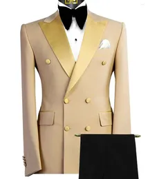 Men's Suits Champagne Full Men Suit Set Wedding Dresses Groom Custom Made Male Jacket Pants Slim Fit 2pcs Party Prom Blazer Trousers Outfit