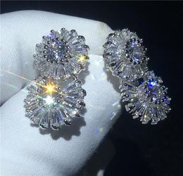 Flower shape Drop Earring White Gold Filled Princess cut 5A Cz Engagement wedding Dangle Earrings for women Jewelry5690591
