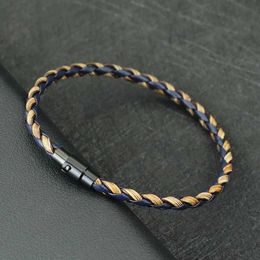Charm Bracelets New Men Leather Bracelet Double Safety Magnet Buckle Handmade Braided Braclet Bangle Leisure Accessories Pulsera Hombre Jewellery Y240510