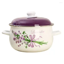 Bowls Ollie Lavender Enamel Pot Stew Household Thick Ear Pig Oil Pan With Cover Porcelain Decocting