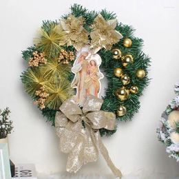 Decorative Flowers Christmas Wreath For Door Reusable Hanger Golden Berries Balls Jesus Classic Ornament Decor Fireplace