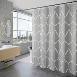 Shower Curtain Thick Gray Geometric Pattern Fabric Polyester Waterproof Modern Shower Curtains with Hooks Bathroom Decor 240514