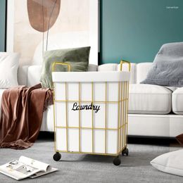 Laundry Bags Simple Household Basket With Wheels Luxurious Dirty Clothes Bathroom Wrought Iron Debris Storage