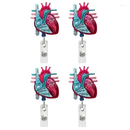 Brooches 4pcs Acrylic Badge Reel Heart Cartoon Holder Retractable Cards Accessories For