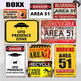 Warning Area 51 Vintage Metal Tin Sign UFO Activity Area Caution Danger Wall Plaque Retro Art Painting Stickers Home Decor3656159