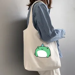 Shopping Bags Frog Harajuku Kawaii Black Cute Canvas Tote Bag Women Foldable Reusable Cloth Handbag Shoulder For Ladies