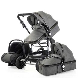 Strollers# 2024 new baby stroller trolley high landscape 3 in 1 double faced children Luxury Portable Baby Pushchair folded H240514