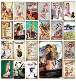 2021 Sexy Lady Car Motorcycle Airplane With Pin Up Girls Metal Tin Signs Vintage Poster Art Painting Craft Pub Bar Home Wall Decor9394437