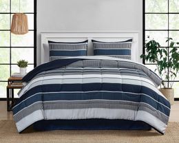 Blue Stripe 8 Piece Bed in a Bag Comforter Set With Sheets Queen 240510