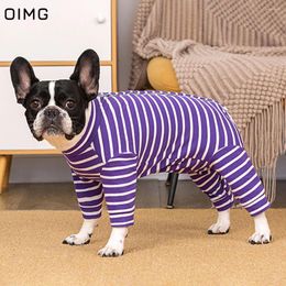 Dog Apparel OIMG Casual Pet Dogs Jumpsuit Striped Puppy Clothing Four Legged Hoodies For Small Clothes Winter Pyjamas Home Wear