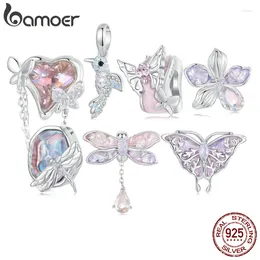 Loose Gemstones BAMOER Dragonfly/Butterfly/Flower/Bird Charm 925 Sterling Silver Beads Fit Bracelet DIY Jewellery Accessories For Women