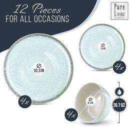 Plates 12 Piece Dinnerware Sets For 4 - Modern Style Stoare Set Scratch Resistant Dishwasher Microwave