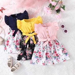 Flickas klänningar klänning för barn 1-7 år gammal födelsedag koreansk stil kort ärm söt blommig bomull prinsessa formella klänningar ootd för baby girll2405