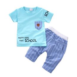 Clothing Sets Summer childrens fashion clothing baby boys and girls letter T-shirts striped shorts 2 pieces/set sportswear d240514