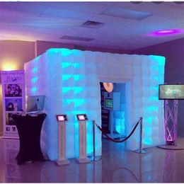 wholesale 5x5x3mH (16.5x16.5x10ft) Free ship High quality white Cube Inflatable Photo Booth PhotoBooth Tent Wedding house with LED for Party